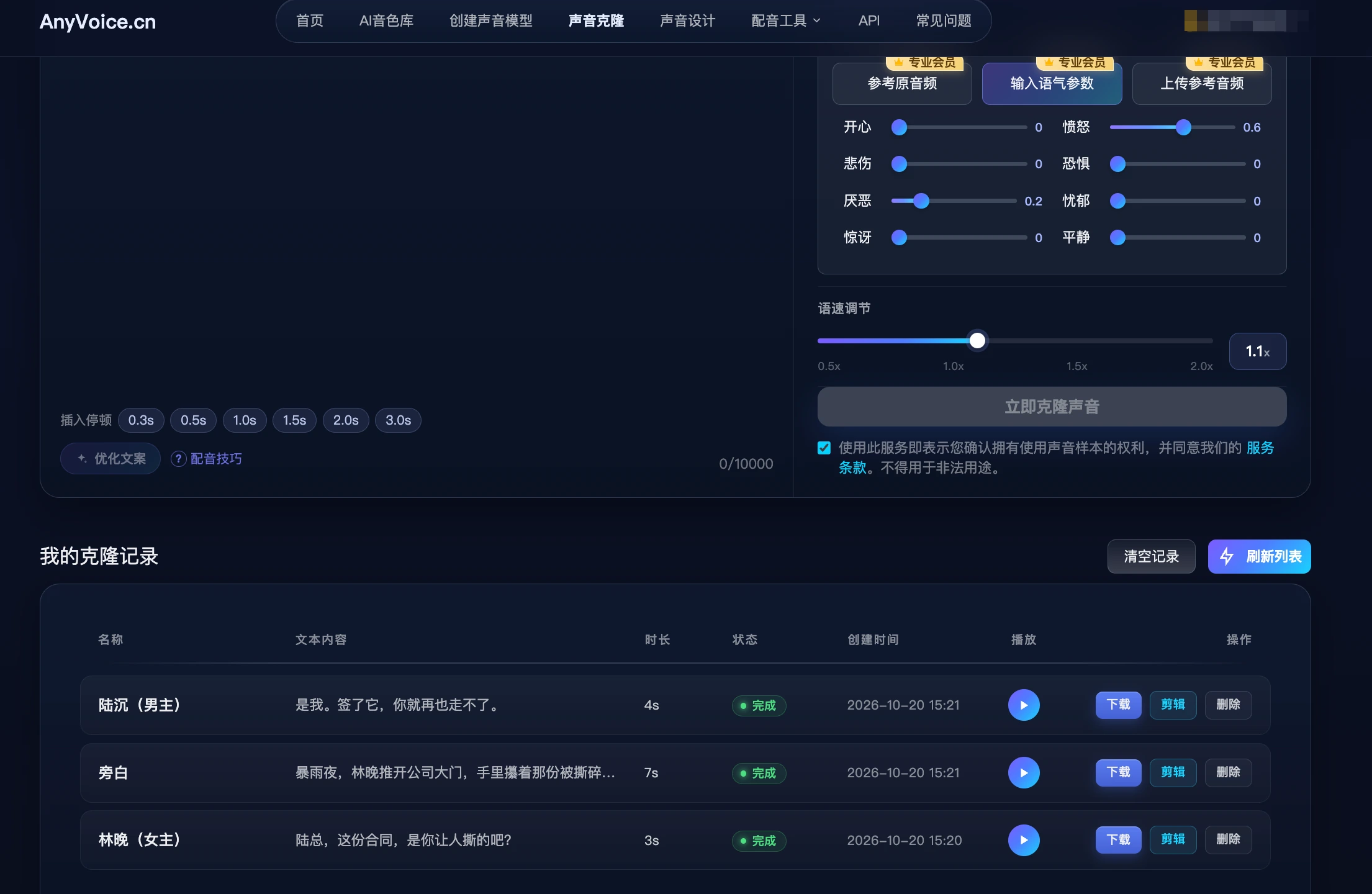 AnyVoice 生成的三个漫剧角色配音结果